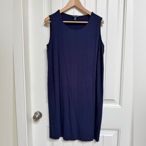 Eileen Fisher Navy Blue Sleeveless Layered Knee Length Knit Shift Dress. Size M